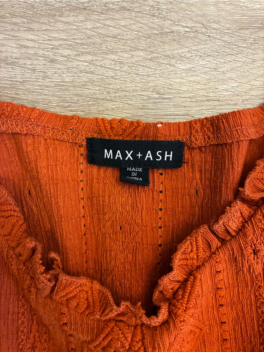 Rust Orange Midi Dress with Puff Sleeves - Picture 3 of 4